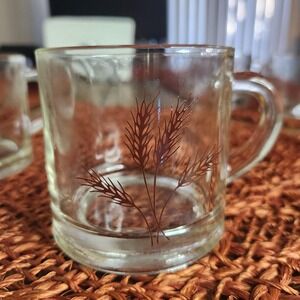 Vintage Golden Wheat Glasses Clear Glass Mugs 1960s‎ 1970s Retro MCM Libby Style